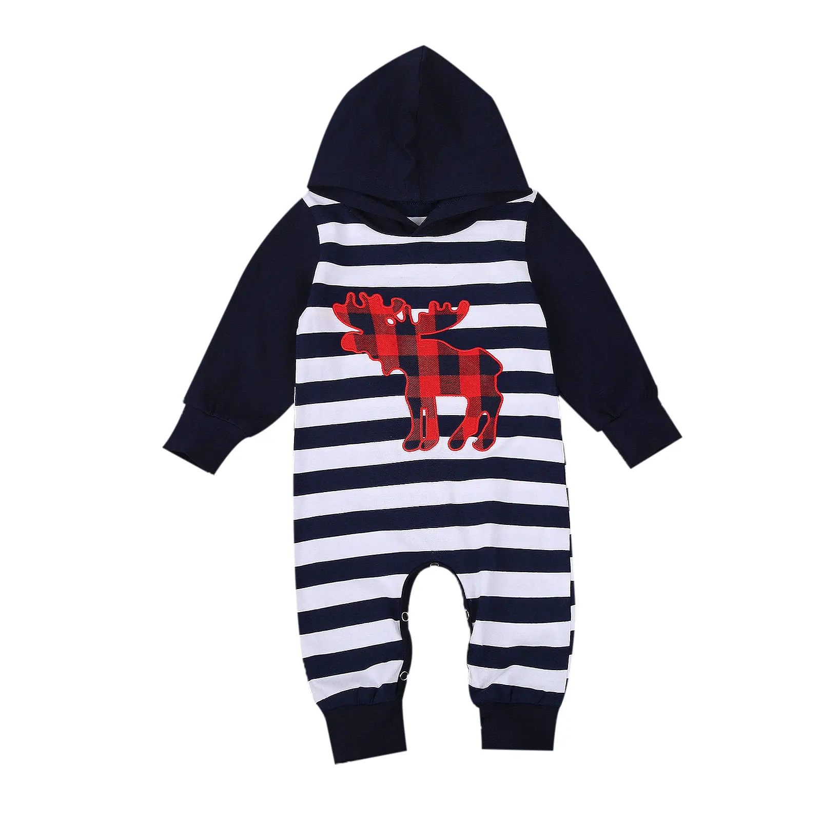 

Baby Boys Long Sleeve Jumpsuit Clothes Infant Kids Autumn Fashion Stripe Fawn Printed Hooded One Piece Long Pants Romper Outfit