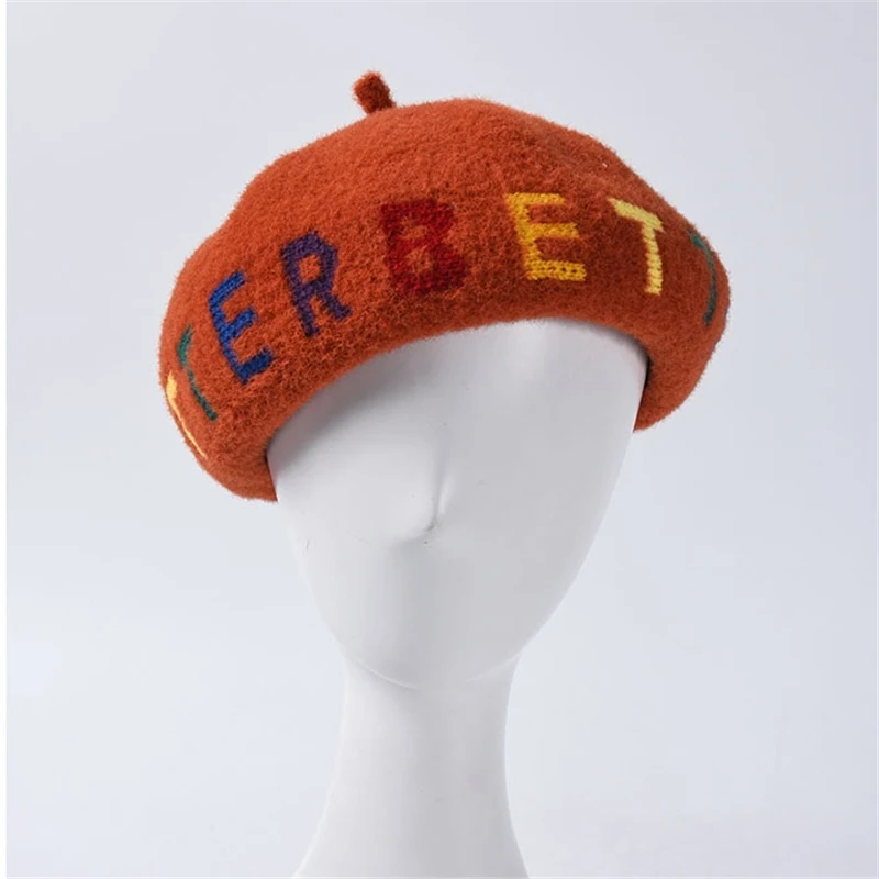 orange red 7 цветов, женские шерстяные качественные береты, новые модные береты с вышивкой, шляпа Парижа, черные, розовые шапки художника - Цвет: orange red