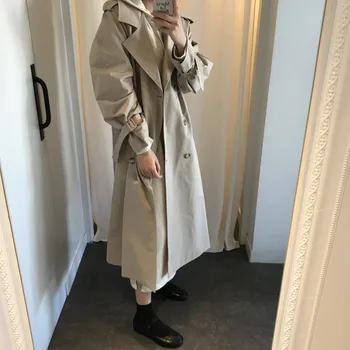 

Dunayskiy Autumn Retro Small Fashion Versatile 2020 Women Suit Collar Double Breasted Loose Windbreaker Lace Up Long Coat