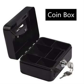 

15x12x8cm Portable Cash Box Stainless Steel Piggy Bank Safety Deposit For Money Coin Cash Tray With Secret Key Cash Drawer Box