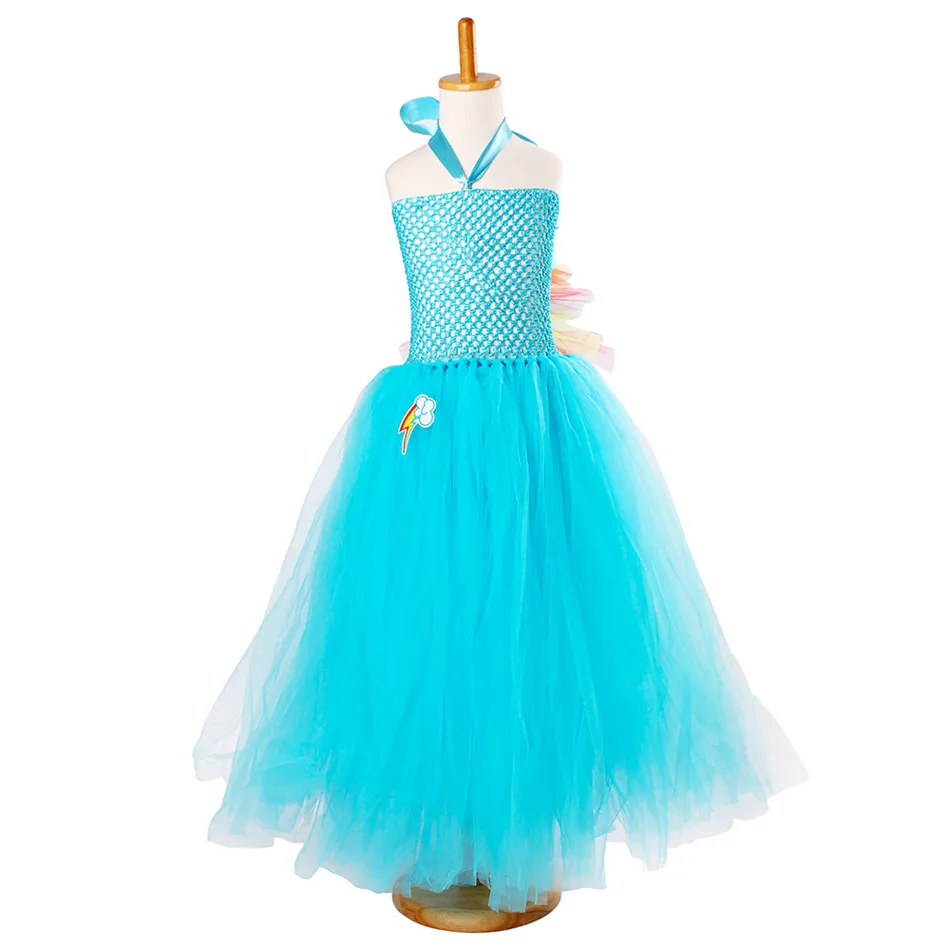 Blue Girls Tutu Dress With Flower Unicorn Headband Baby Fluffy Tulle Robe Kids Girl Performance Halloween Costume Vestidos Clothes (17)