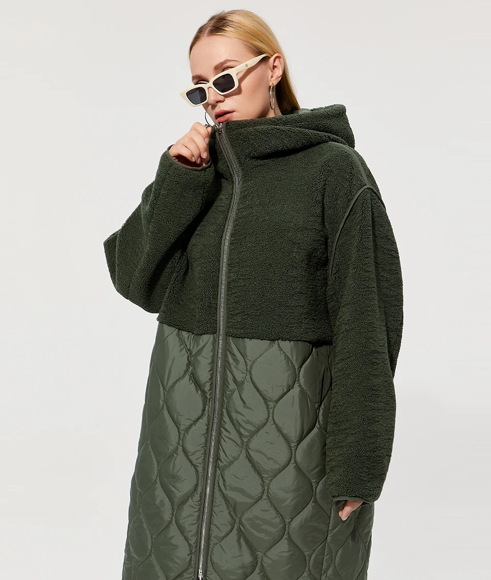2021 Women's autumn winter coat faux Fur tops Fashion stitching down jacket