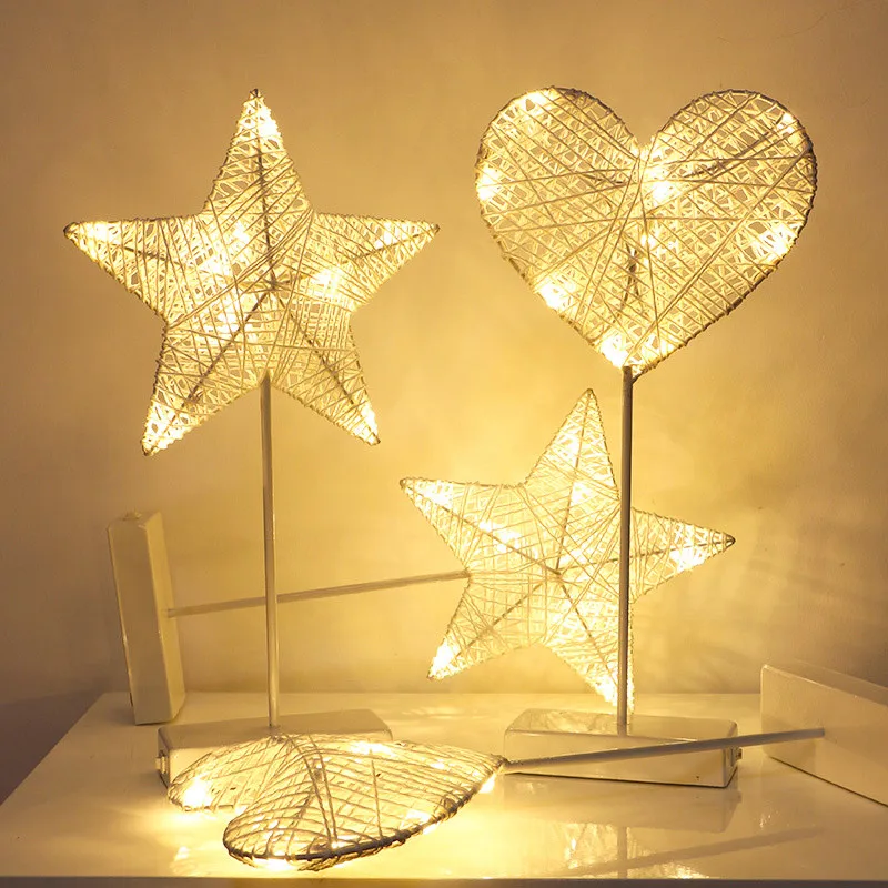 Романтическая модель звездного сердца, светодиодный ночной Светильник для девочек, стильный Плетеный теплый белый светильник из ротанга, настольная лампа, прекрасная лампа C22