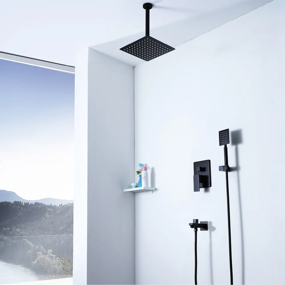 

Black And White with Pattern Wall-in Concealed Shower Cold Switch Control Valve Suspender 10-Inch Ultra-Thin Top Spray HI05049B