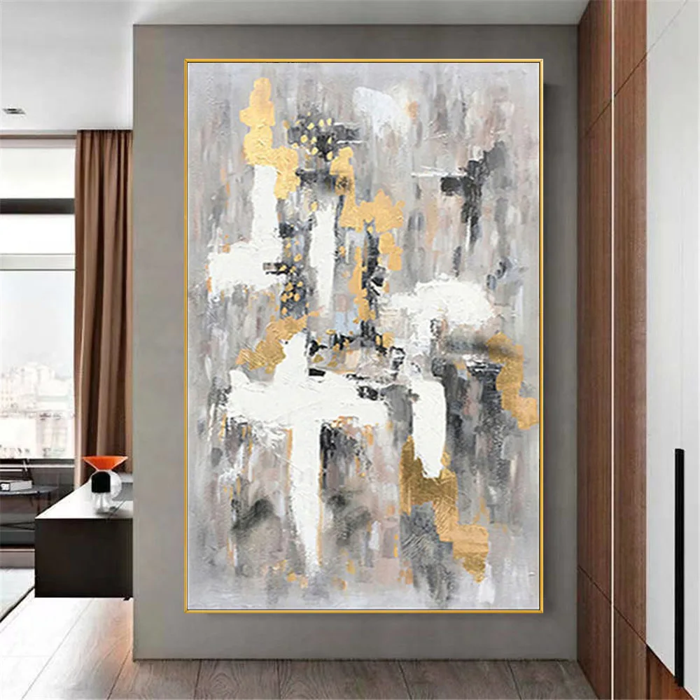 

100%Hand-painted oil painting Modern abstract gold leaf art Nordic wall painting family living room wall decor painting Frameles