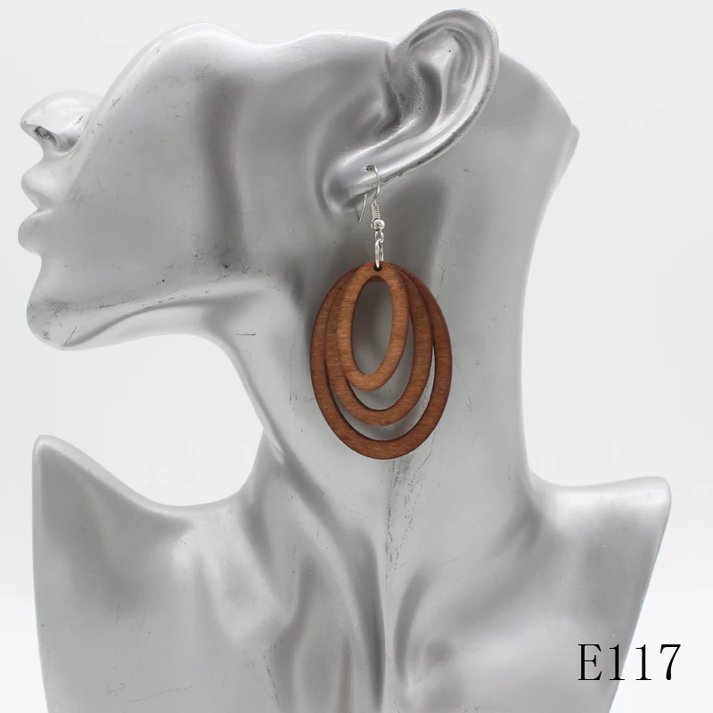 2-Pairs Boho Wooden Earrings – Geometric Cutout Round & Rectangle Drop Earrings For Women