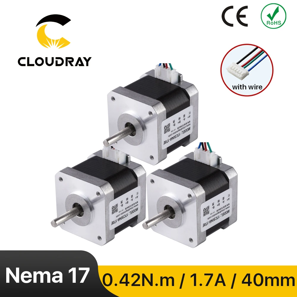 Шаговый электродвигатель Cloudray Nema 17 42Ncm 1 7a 2 фазный 40 мм 4 проводной для 3D принтера