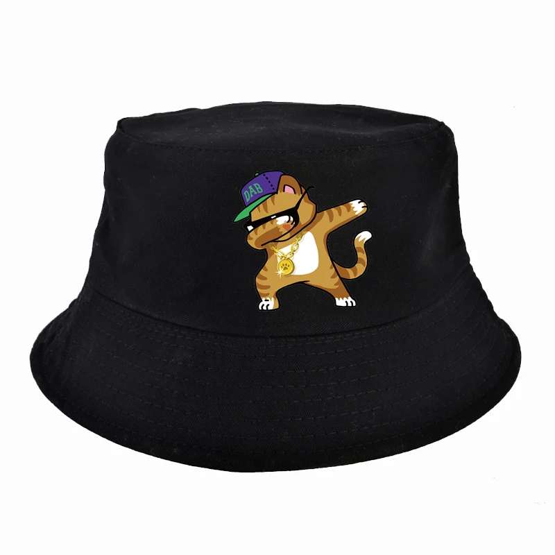 Printed Cartoon Black cat Bucket Hat 