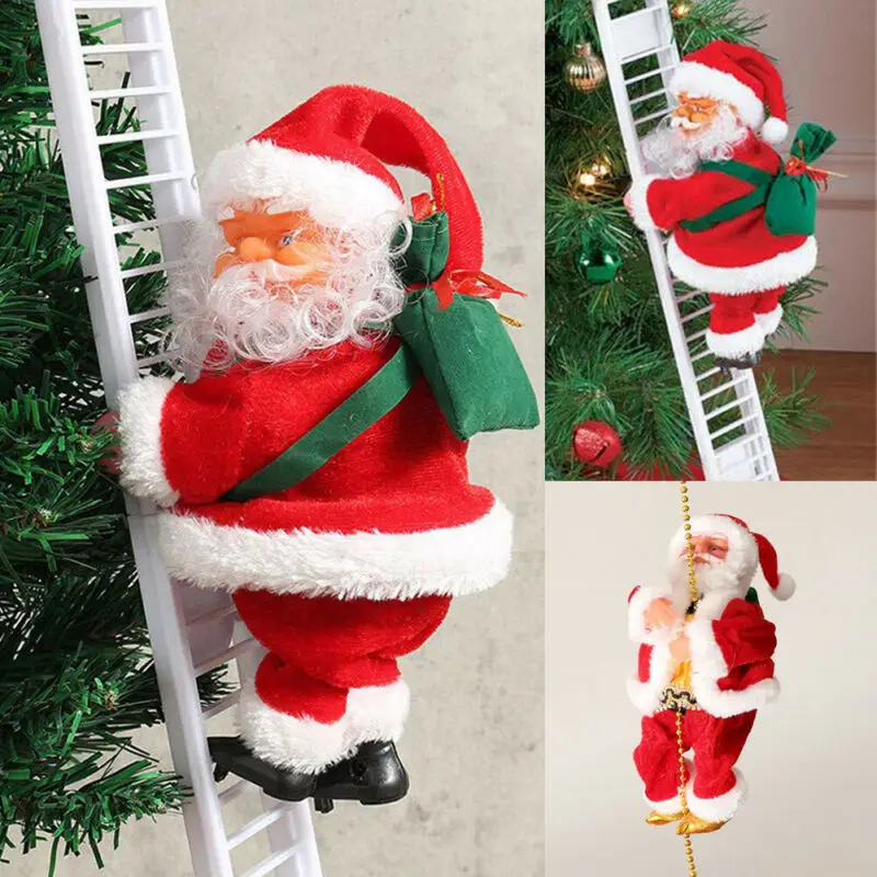 Electric Climbing Ladder Santa Claus Xmas Party Music Figurine Decor Gift Toy US 