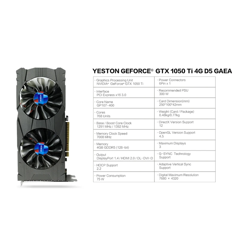 Yeston GTX1050Ti 4G D5 GE ie карта 1290 1392 МГц/7000 МГц 4 Гб 128 бит GDDR5 видео карта|Графические карты|
