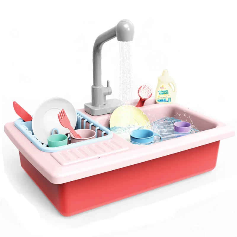 

Children Model Play House Kitchen Tableware Washing Basin Toy Electric Tap Pool Tableware Washing Counter Educational Interactiv