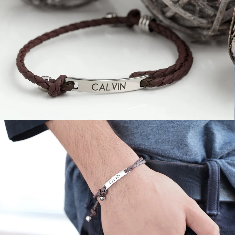 Personalized Bracelet Set, Men's Custom Leather Bracelets, Engraved Beaded  Bracelet for Men, Name Bracelet, Husband, Boyfriend, Dad Gift Him - Etsy  Norway