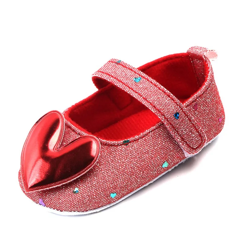 0-18M Autumn Baby Girl Anti-Slip Casual Walking Shoes Sequin Heart Design Sneakers Soft Soled First Walkers