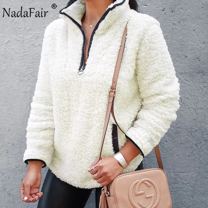 Продажа Nadafair 2019, зимний пушистый свитер, Повседневный, флисовый, теплый, негабаритный, свитер для женщин, Fuax, меховые пуловеры, зимнее пальто, женские...