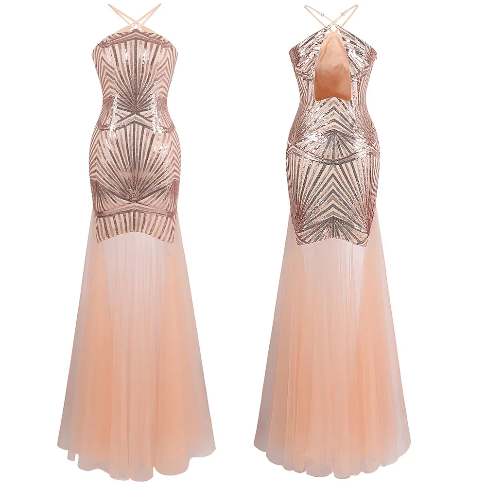Angel-fashions женское вечернее платье с лямкой на шее, Роскошные вечерние платья с блестками, вечерние платья 420 431 - Цвет: Light orange 420