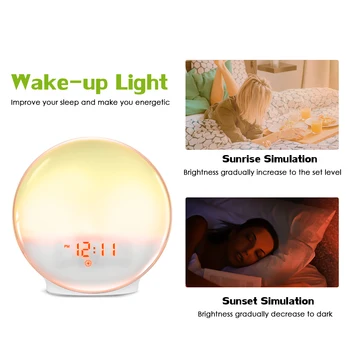 

Hot Wake-Up Light Alarm Clock Radio Alarm Clock with 7 Colored Sunrise Simulation and Sunset Fading Night Light & Snooze Feature