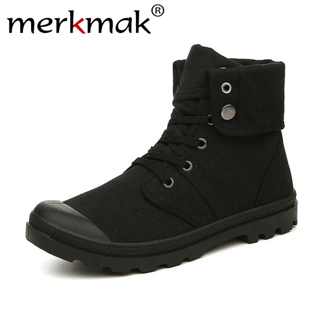 US $21.12 Merkmak Autumn Winter Men Canvas Boots Army Combat Style Fashion High-top Military Ankle Boots Men'