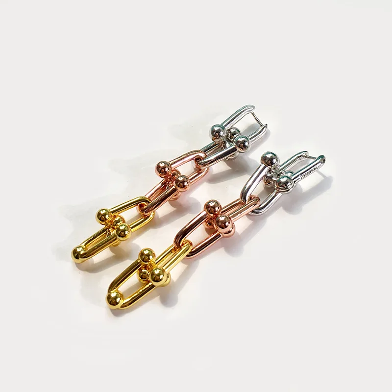 Хит, модный бренд, Роскошные буквы, шесть секций, цветная цепочка, U длинные серьги в форме для женщин, дизайнерские ювелирные изделия