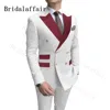 Bridalaffair Classic Burgundy Paisley Lapel Pockets Men Suits White Wedding Groom Suits Double Breasted Costume Homme 2 Piece 1