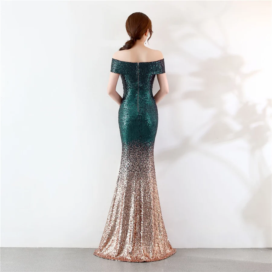 Вечерние платья с блестками размера плюс Robe De Soiree DX302-4 с открытыми плечами женские вечерние платья длинная изящная Русалка платья для выпускного вечера