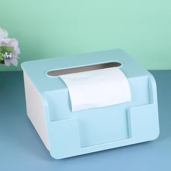 

1pc Desktop Tissue Box Plastic Tissue Box Multi-functional Tissue Holder Napkin Case for Home (Blue)