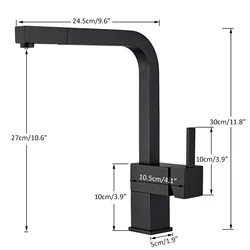 Quyanre Matte Black Square Pull Out Kitchen Faucet Single Handle Mixer Tap Hot Cold Water Mixer For Kitchen Swivel Spout Mixer