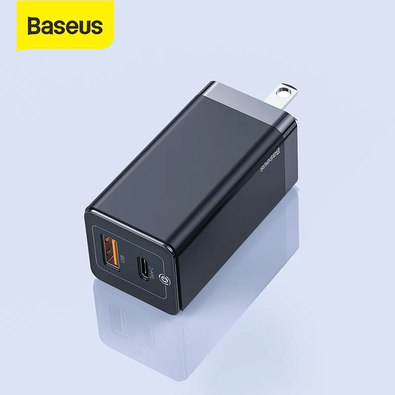 Baseus 65W GaN USB Charger US Plug Quick Charge 4.0 3.0 PD Fast Phone Charger Dual USB Ports Charger ForSamsung ForiPhone Laptop