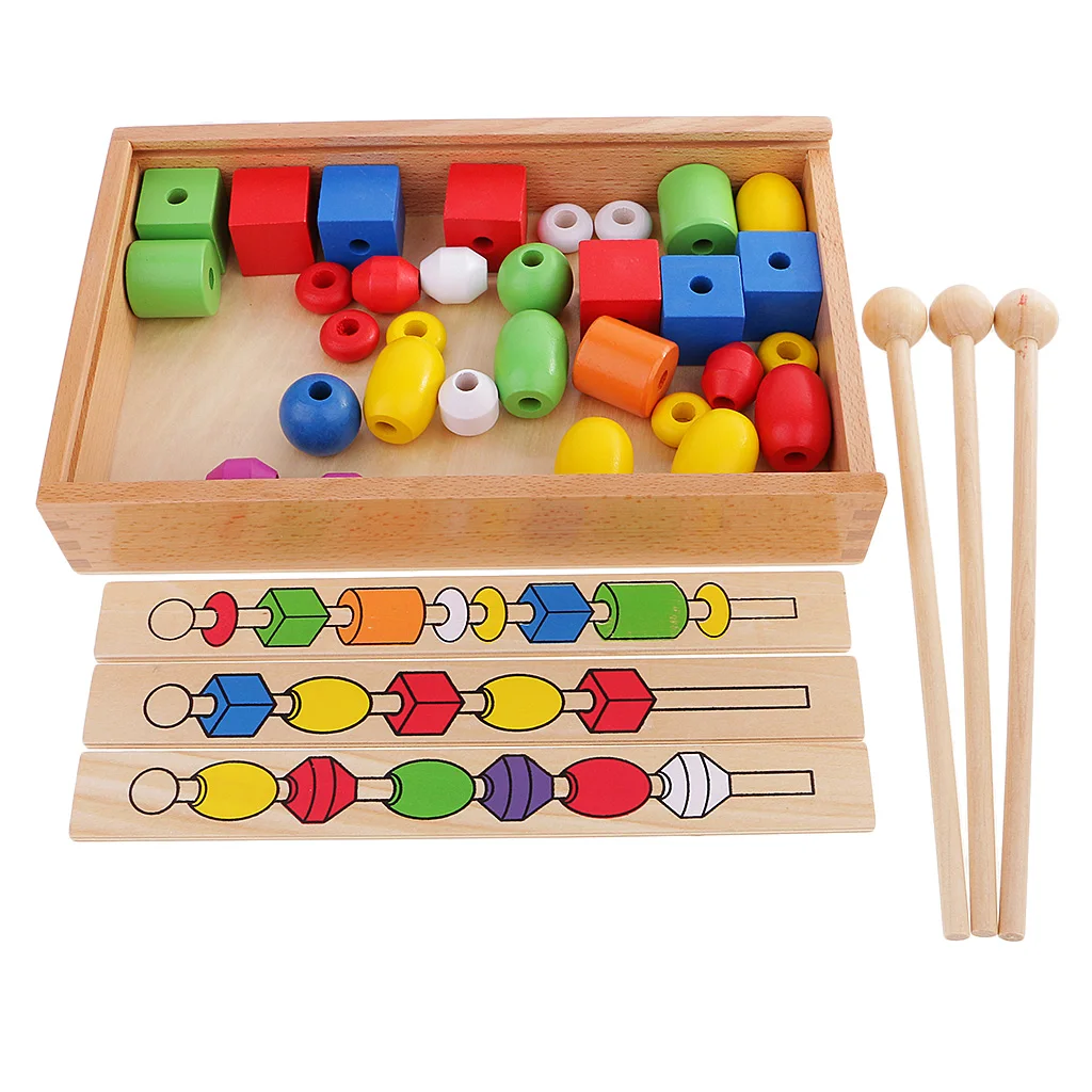 Montessori Early Wooden Toy Kids Child Stacking Beads Building Learning Toy Montessori Early Wooden Toy Kids Child Stacking Beads Building Learning Toy