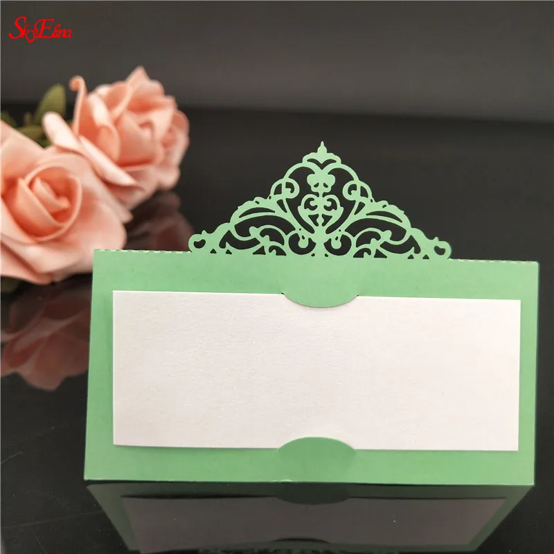 light green 10/50 шт в наборе, лазерная резка, настольный карты цветочный декупаж место проведения свадьбы имя карты вечерние украшения свадебные виньетки 5ZSH873 - Цвет: light green