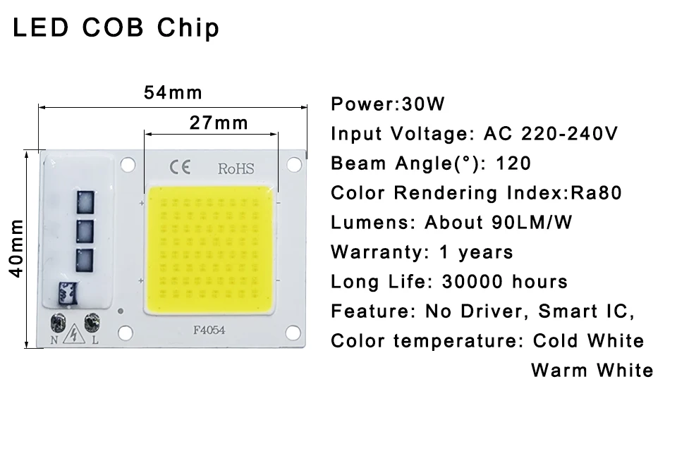 COB LED lamp Bead Chip AC 220V LED Bulb 10W 20W 30W 50W IP65 High Power Smart IC DIY Flood light Bulb Spotlight Outdoor Chip