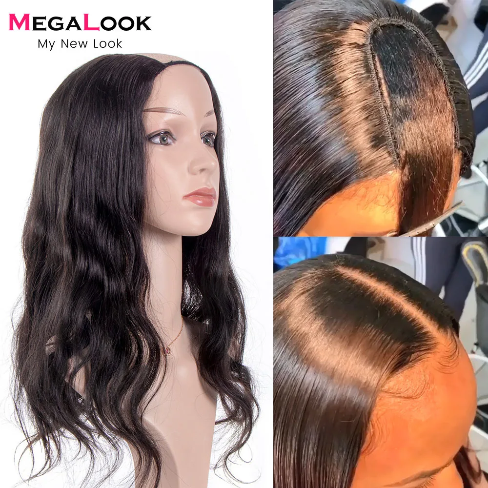 

Megalook Brazilian Body Wave U Part Wig With Clips Glueless Human Hair Wig For Black Women Middle Part Remy U Part Wigs 150%180%