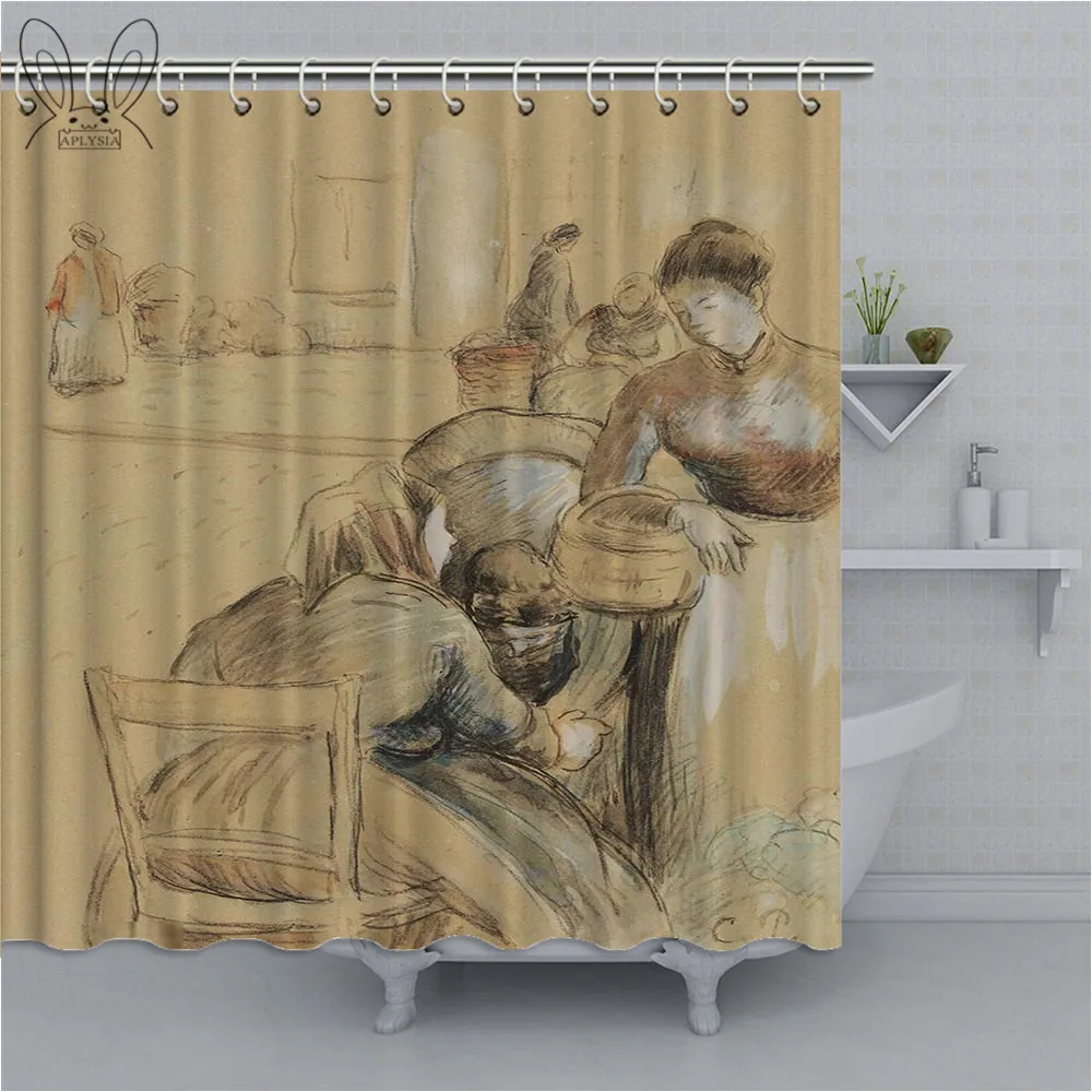 Aplysia Oil Painting Bath Shower Curtain 3D Tree Mildew-proof Polyester Fabric Shower Curtains For Bathroom Decor - Цвет: 095