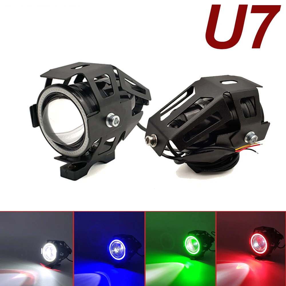 U7 LED Light Motorcycle Angel Eyes Headlight Spotlights Auxiliary Bright Fog Light For Kawasaki KLZ1000 Versys Z400 KX 65 85 125