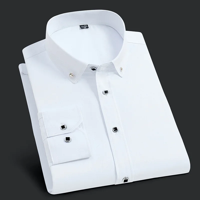 Camisa de manga larga para hombre, ropa Masculina Formal de buena calidad con botones de diamante para fiesta, a cuadros, ajustada e informal