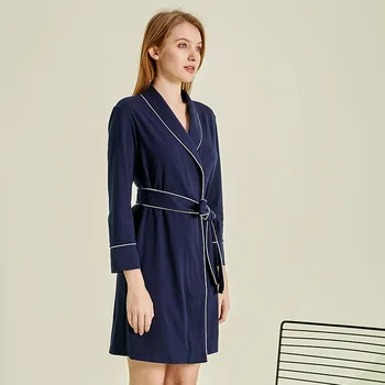 

Summer 2020 Bathrobes Blue Pink Red Colors Women's Cotton Bathrobes with Strip Design Long Sleeve Womens Robe Cotton Clothes