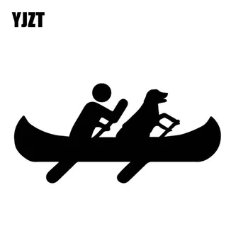 

YJZT 15.1CM*7.3CM Witty Ship Boat Interesting People And Dog Rowing Together Vinly Decal Cute Car Sticker Black/Silver C27-0607