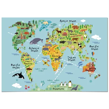 

Panorama Canvas Animals Worldmap - Printed on Canvas - Vintage Canvas Wall Art - Children Prints - Canvas Kids Decoration - Modern Canvas Prints for Walls