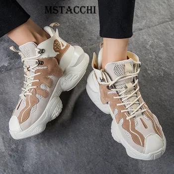 

MStacchi Cool Men Shoes Colour Mixture Air Mesh Thick Bottom Shoes Lace-Up Ventilate Outdoors Men Shoes Fashion Casual Sneakers