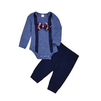 

Baby Boy Gentleman Suit Long-Sleeved Bow Tie Jumpsuit + Cartoon Print Pants Autumn 0-18M