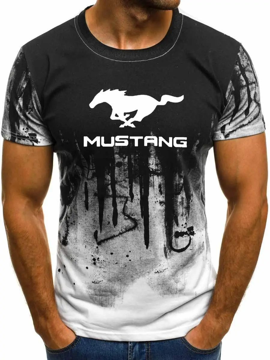 Summer new Mustang car logo T-shirt men's casual O-neck short-sleeved fashion street brand sports T-shirt parent-child wear 2