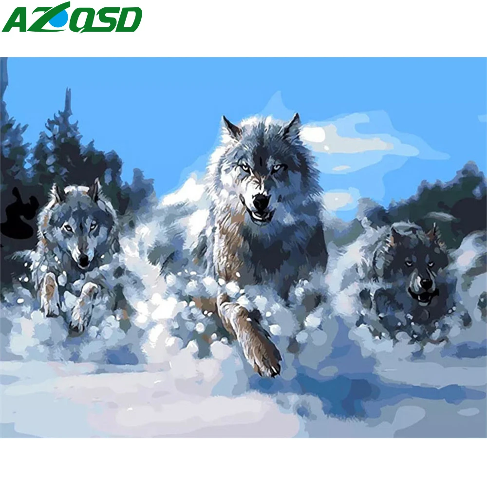 AZQSD 50x40 см DIY Краски по номерам для взрослых животных Раскраска комплект на холсте