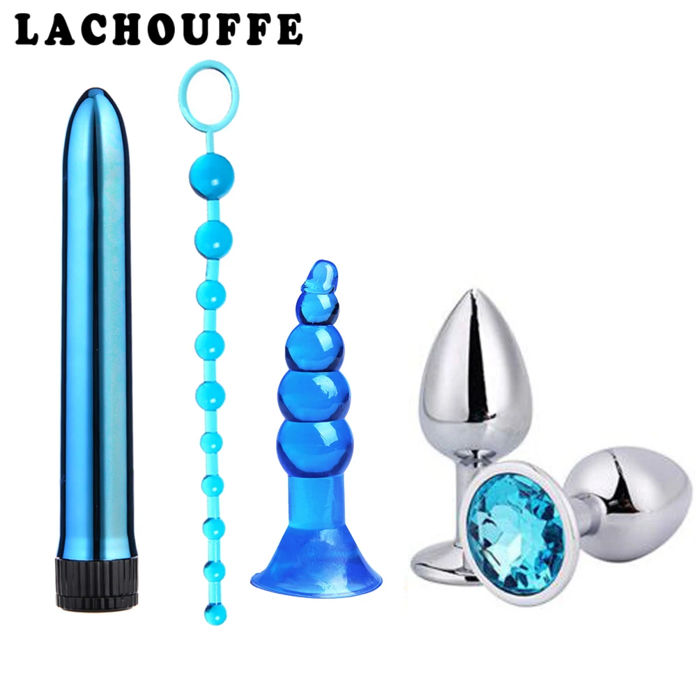 LACHOUFFE синий вибратор анальный pull tab силиконовый задний штекер металлический
