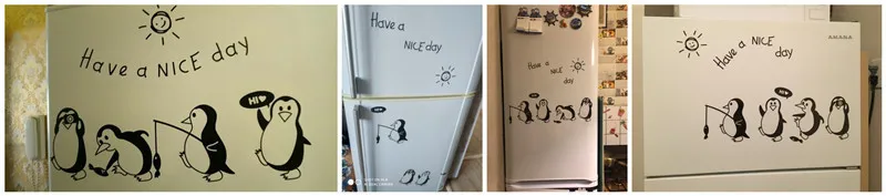 KAKUDER мультфильм настенные наклейки для детской комнаты хороший день наклейки с пингвинами на стену холодильник украшения стены Декор наклейки