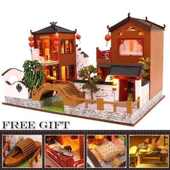 

Christmas Gift LARGE SIZE Doll House Furniture Miniature Chinese Style Wooden Miniaturas Dollhouse Toys Children Birthday Gifts