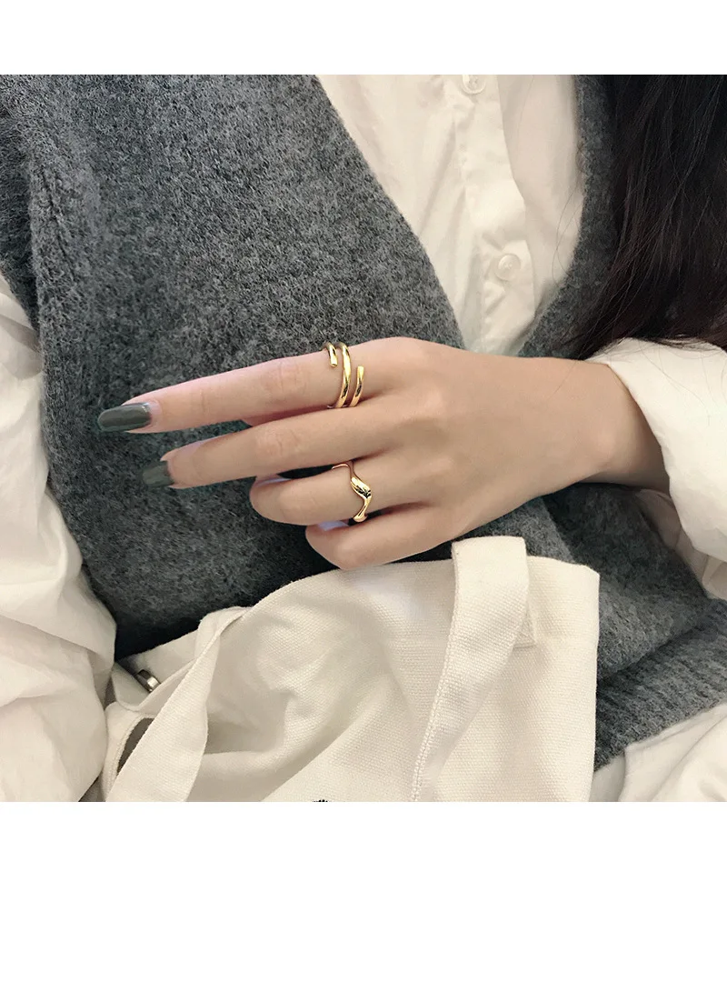 SHANICE 925 пробы Серебряное Открытое кольцо INS ниша линия три слоя дизайн ювелирные изделия для женщин молодой девушки ребенок подарки регулируемый