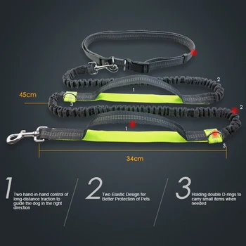 

Retractable Hands Free Dog Leash with Duals Bungees for Running Walking Hiking OCT998