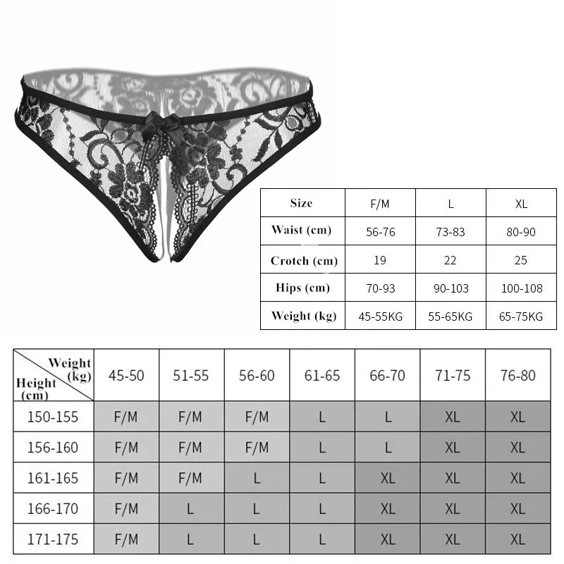 Large Size Lace Transparent Panties Sexy Lingerie Open Crotch Sex Thongs Women's Underwear M-XL
