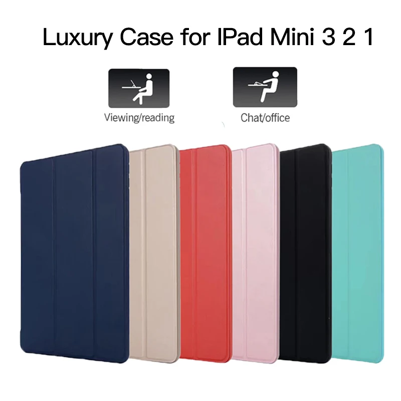 

For IPad Mini 3 2 1 Case PU Leather Silicone Soft Back Cover with Trifold Stand Smart Auto Sleep Cover for IPad Mini2 Funda