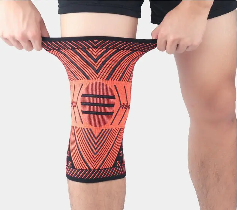 A Orange 1 piece Compression Knee Bandage Brace Elastic Knee Pads Support Sports Basketball Soccer Gym Adjustable Knees Sleeves Protector - Цвет: A Orange