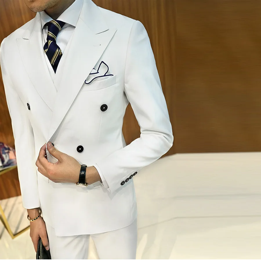 

Customized new fashion men's suit three-piece suit (jacket + pants + vest) men's double-breasted suit wedding gown dress
